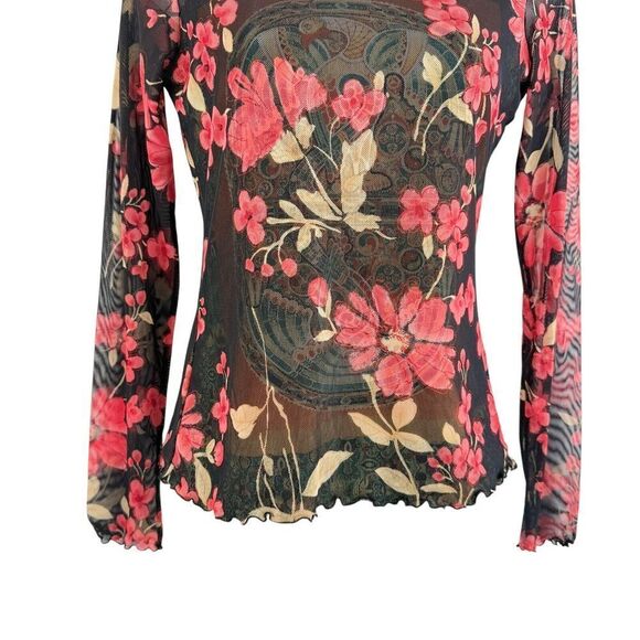 Anac by Kimi Size Medium Black Red Floral Sheer Top Artsy Fitted Romantic - Picture 3 of 9